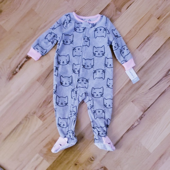 CARTER/'S® Toddler 2T 3T Gray Cat Fleece 1-Piece Pajama or Sleeper NWT